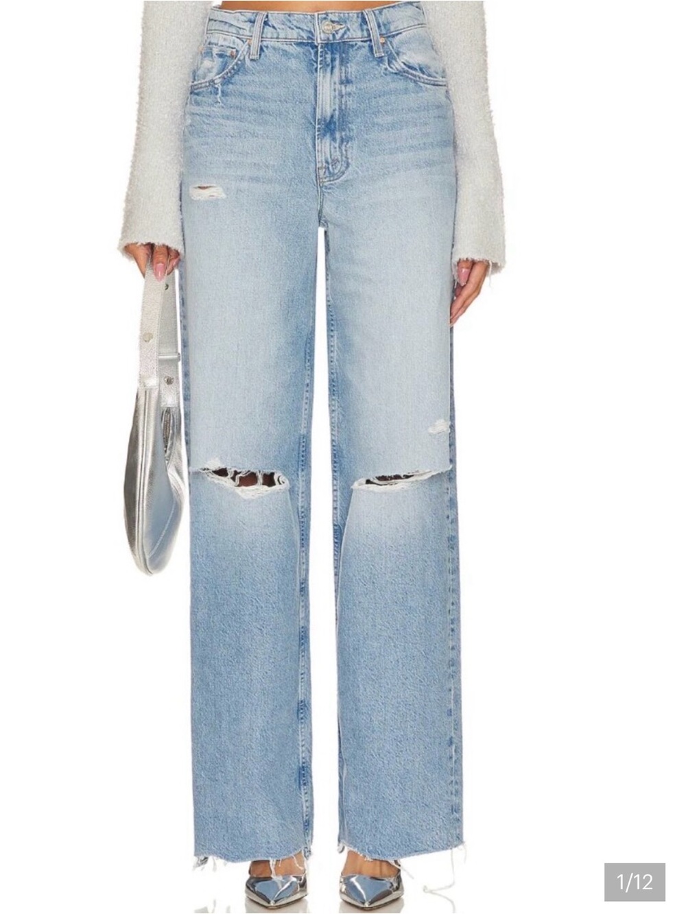 Wide-Leg High-Rise Light Blue Distressed Jeans